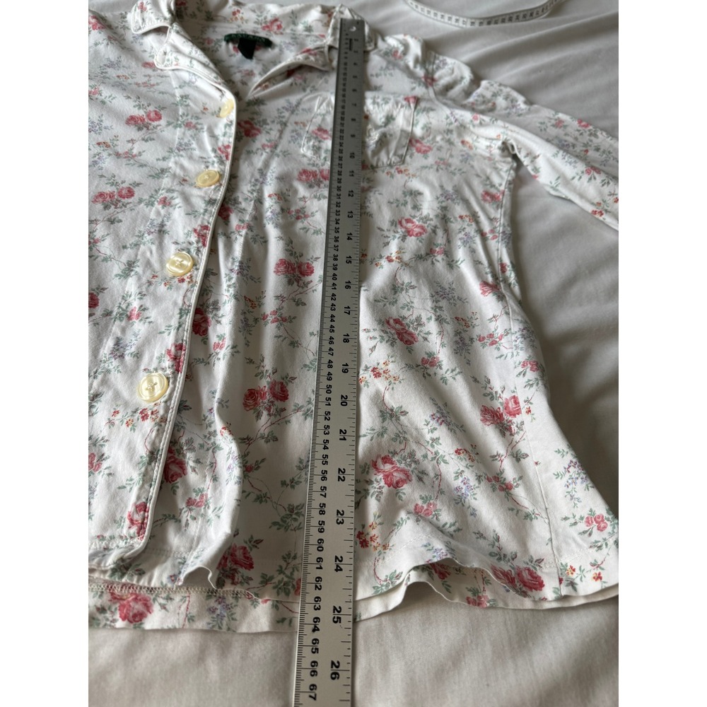 Lauren Ralph Lauren Floral Pajama Top White Pink Medium Cottagecore Shabby Chic - Picture 9 of 11